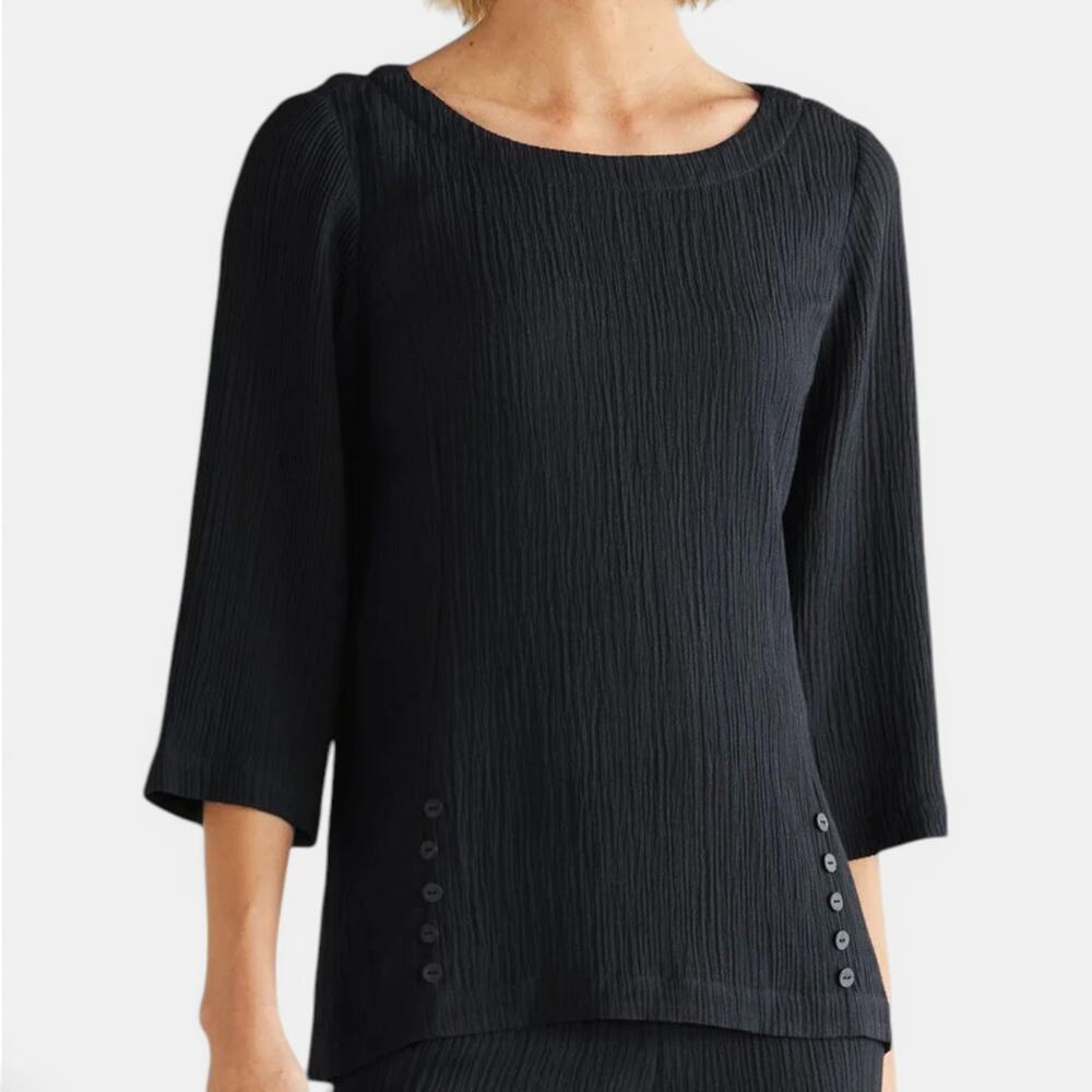 Soft Surroundings Oceo Crinkle Gauze Tunic XL Black Lagenlook Ramie Rayon NWOT